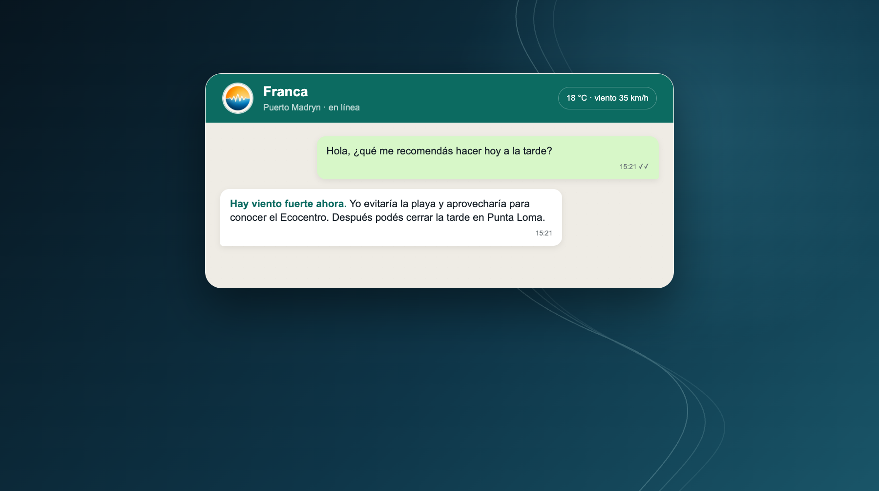 Franca AI tourism assistant conversation in WhatsApp